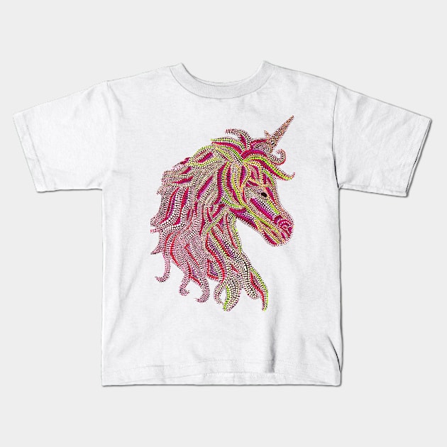 Mythical Unicorn - Red & Lime Green Kids T-Shirt by Amy Diener